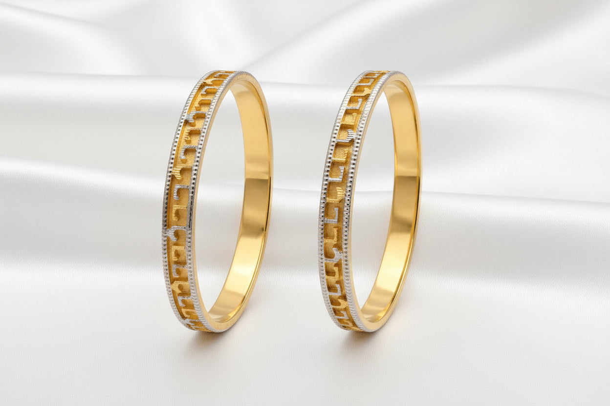 Elegant Greek Key Gold-Tone Bangle  Set – Classic Geometric Jewelry