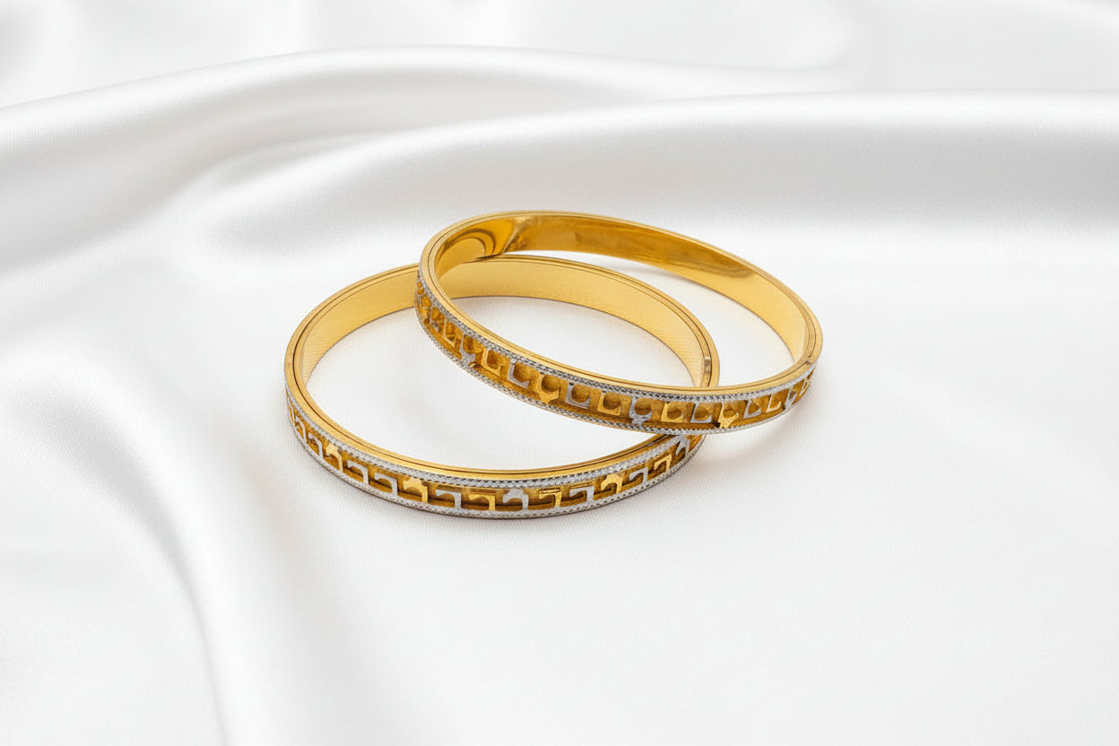 Elegant Greek Key Gold-Tone Bangle  Set – Classic Geometric Jewelry