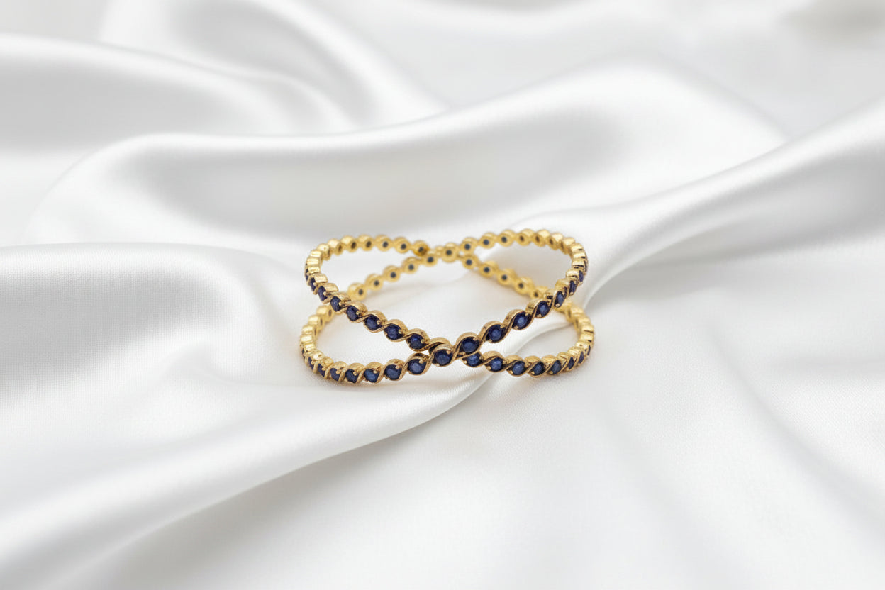 Spiral Blue Gemstone Gold Bangles