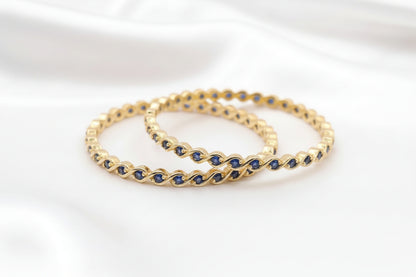 Spiral Blue Gemstone Gold Bangles
