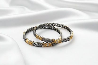 Victorian -Style Black and Gold Tone Bangle Set