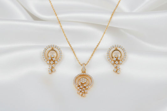 ✨ Elegant Gold-Tone CZ Circle Necklace & Earrings Set