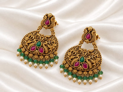 Royal Peacock Filigree Gold Earrings with Antique Polish