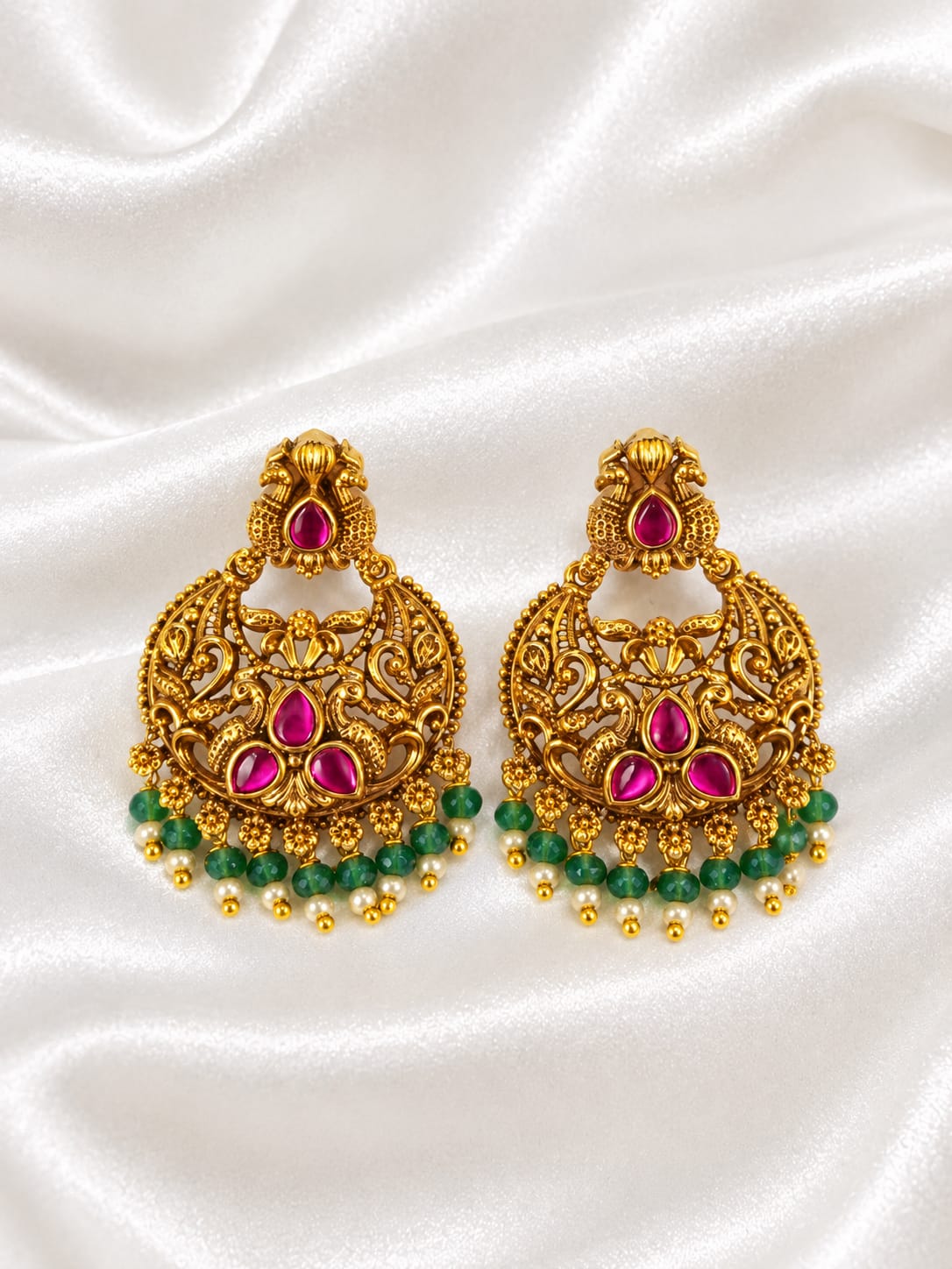 Royal Peacock Filigree Gold Earrings with Antique Polish