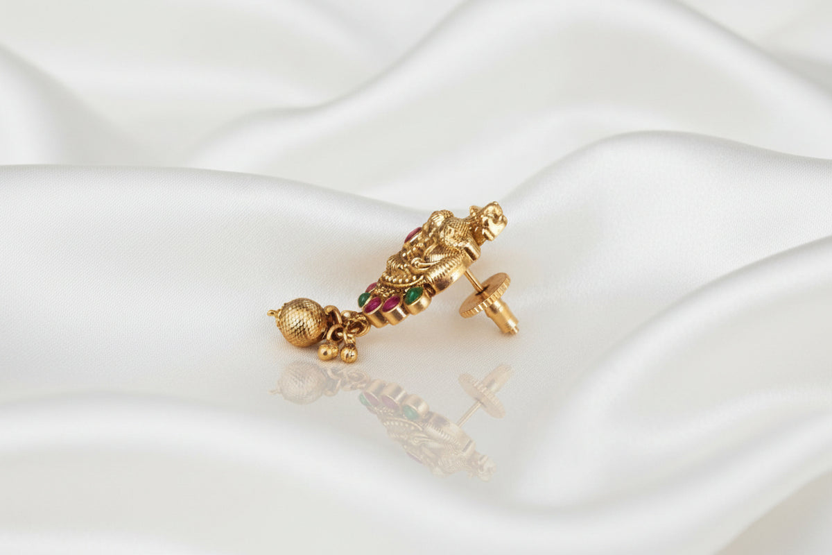 ✨ Traditional Indian Gold-Tone Peacock Earrings with Ruby & Green Stone Accents