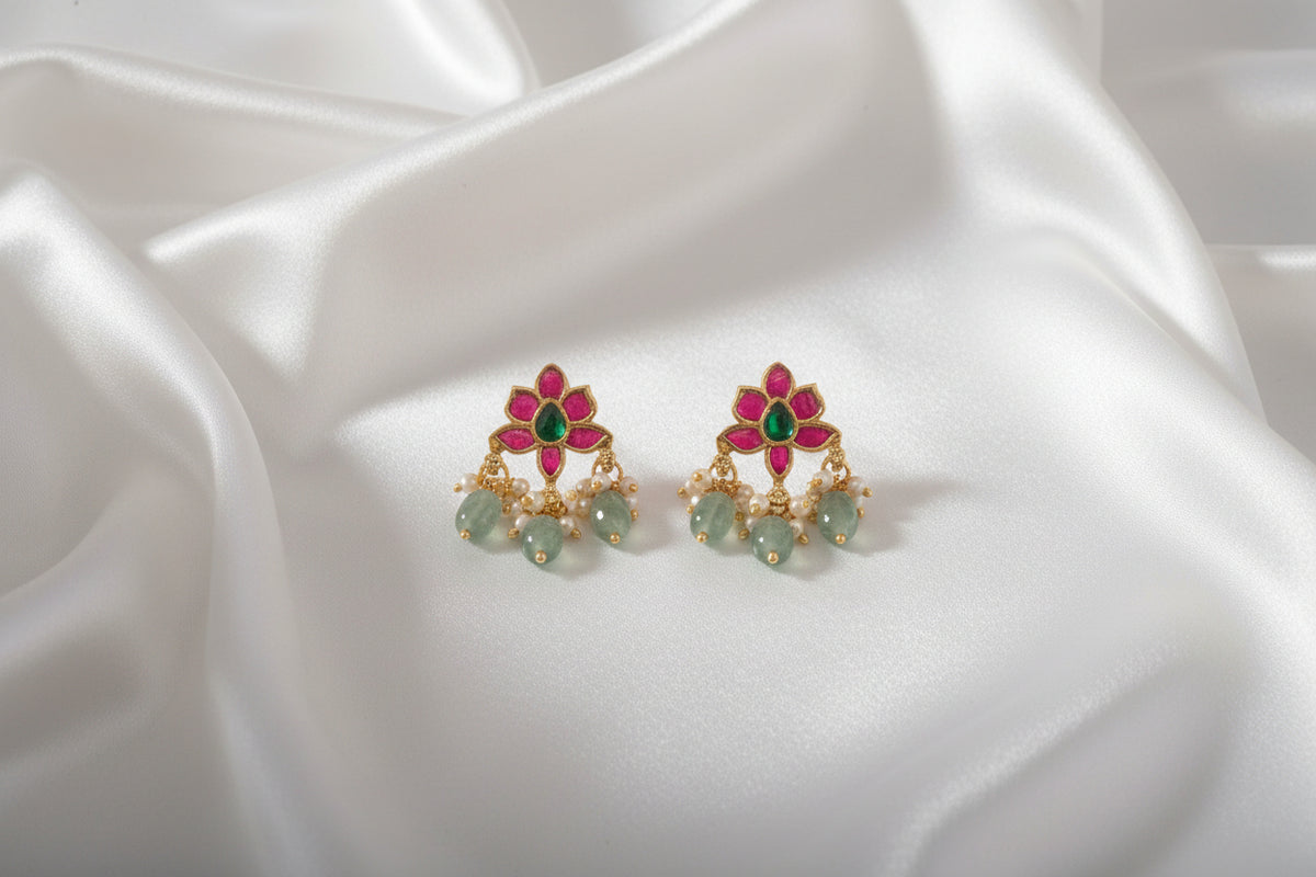 Gold Plated Lotus ✨🪷 Floral Drop Stud Earrings