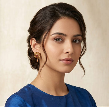 Antique Gold Floral Mandala Stud Earrings with Drops
