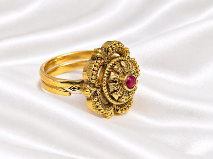 Antique gold finish floral statement ring ruby pink centre stone💍