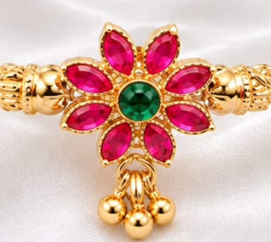 Gold-Plated Floral Ruby & Emerald Stone Kada Bracelet / Bangle for Women