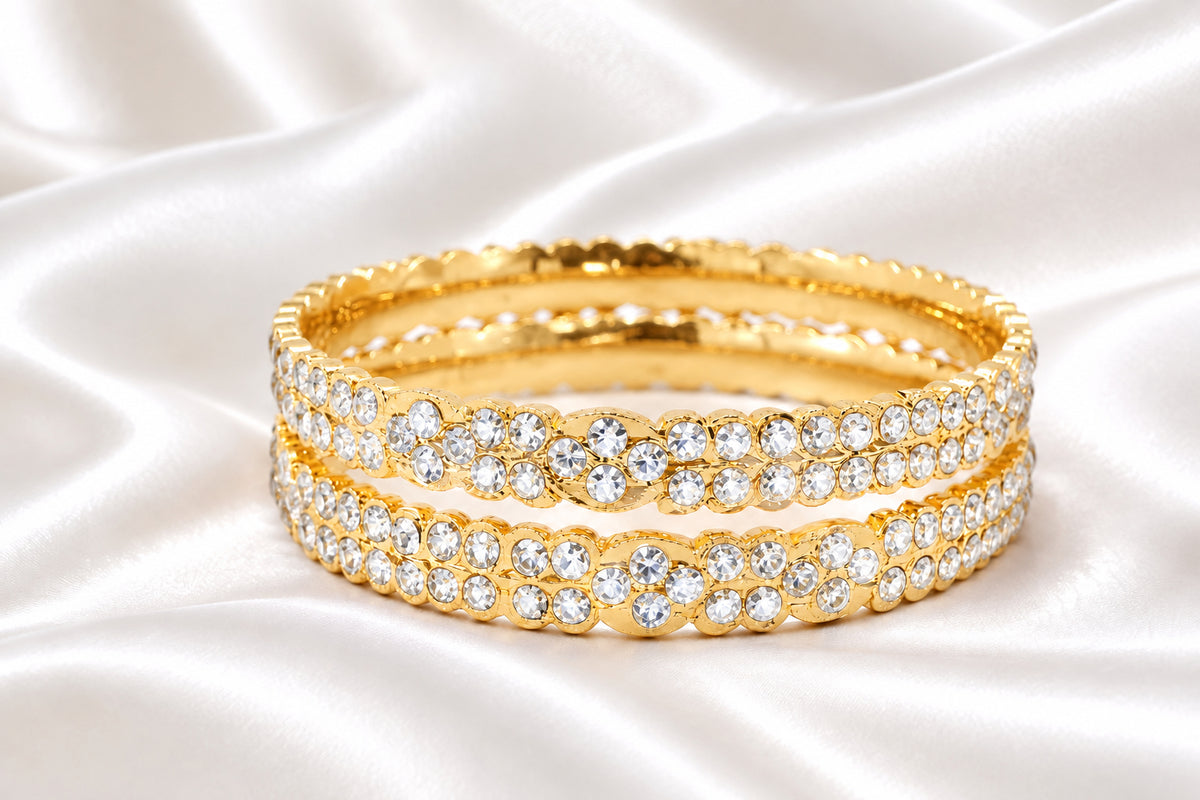 Sparkling Crystal-Studded Gold Plated Bangle Set