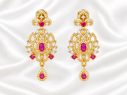 Ruby Pink  CZ Gold-Plated Statement Drop Earrings