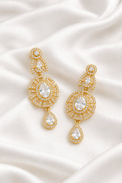 Elegant Gold Plated Cubic Zirconia Statement Drop Earrings