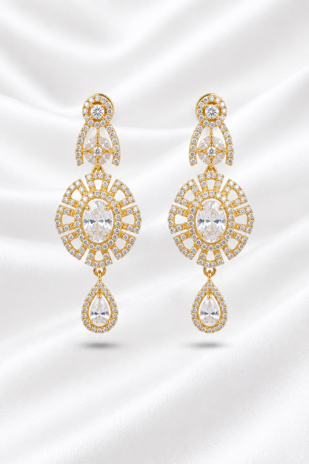 Elegant Gold Plated Cubic Zirconia Statement Drop Earrings