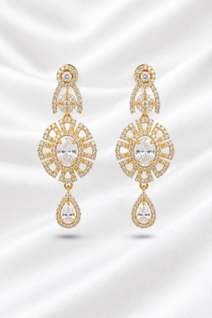Elegant Gold Plated Cubic Zirconia Statement Drop Earrings