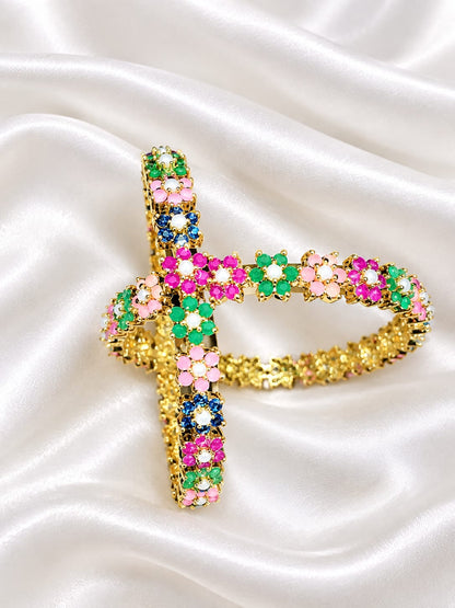 🌈✨Multicolor Floral Gold Plated Designer Bangle