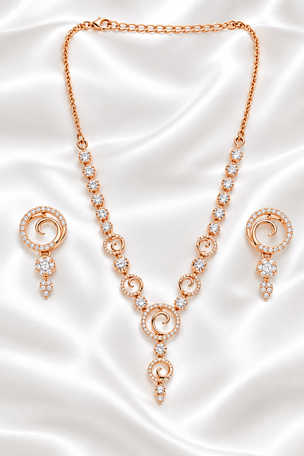 Elegant Rose Gold & Cubic Zirconia Swirl Jewelry Set