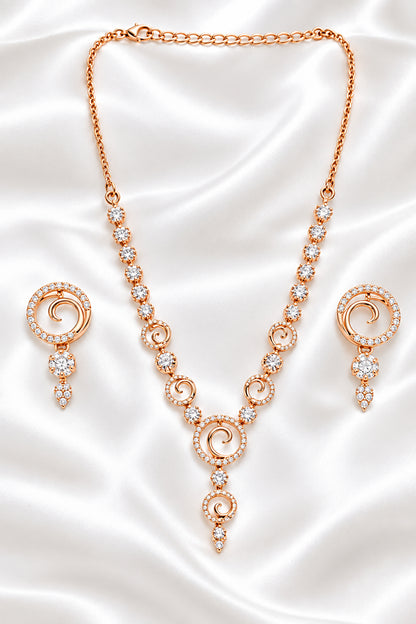 Elegant Rose Gold & Cubic Zirconia Swirl Jewelry Set