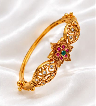 Timeless Heritage Openable Floral Filigree Kada Bracelet