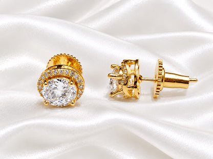 Sparkling Oval Cut Cubic Zirconia Halo Studs – Gold Finish
