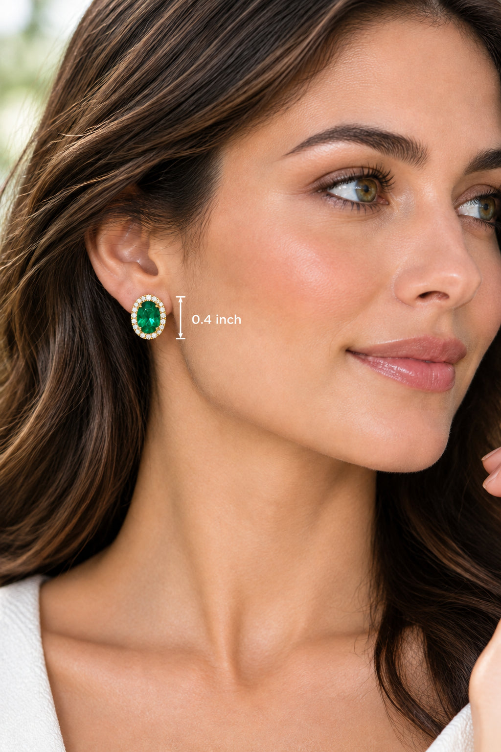 Oval Emerald-Green & Cubic Zirconia Halo Stud Earrings