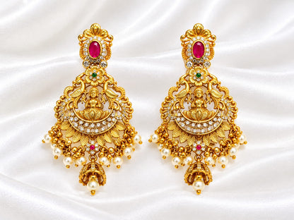 Traditional Temple Jewelry Lakshmi & Peacock Chandbali Drop Earrings
