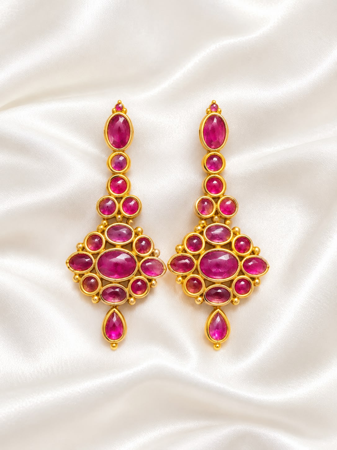 Royal Ruby Red Statement Drop Earrings | Gold-Plated Kemp Danglers