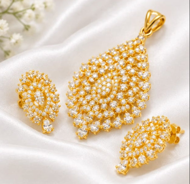 Gold Plated Pendant and Earrings Set – Elegant Bridal Jewelry