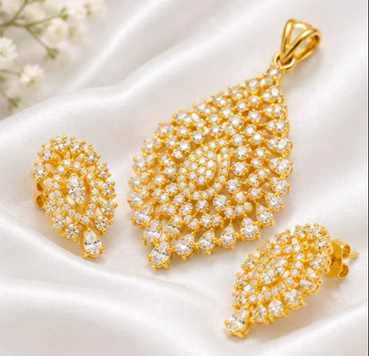 Gold Plated Pendant and Earrings Set – Elegant Bridal Jewelry