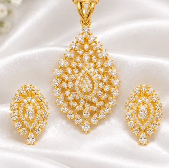 Gold Plated Pendant and Earrings Set – Elegant Bridal Jewelry