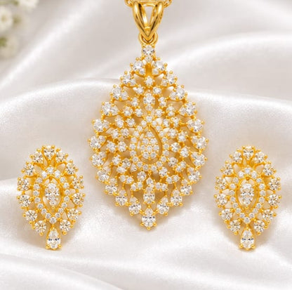 Gold Plated Pendant and Earrings Set – Elegant Bridal Jewelry