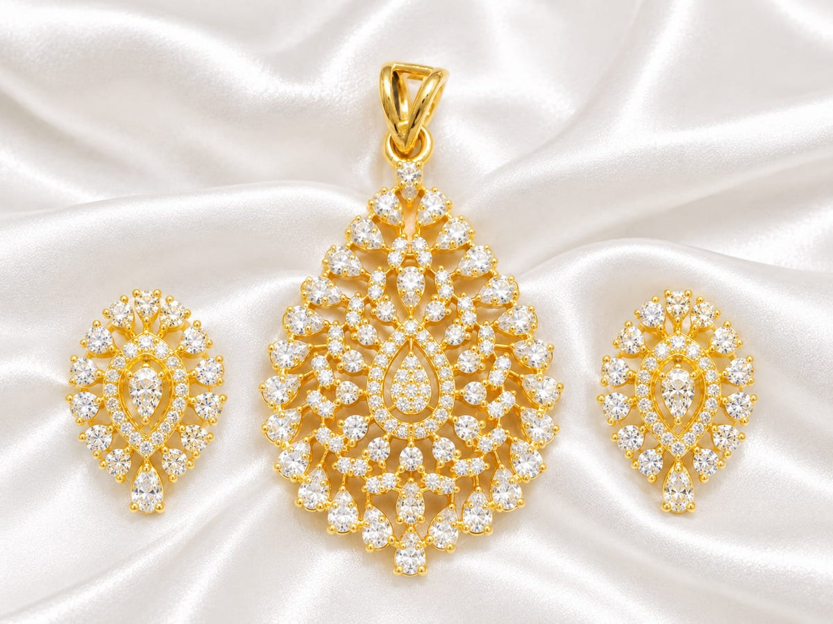 Gold Plated Pendant and Earrings Set – Elegant Bridal Jewelry