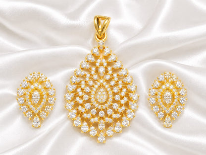 Gold Plated Pendant and Earrings Set – Elegant Bridal Jewelry