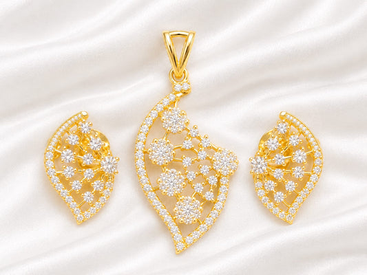 Gold Plated Leaf Design Pendant Set with Matching Earrings