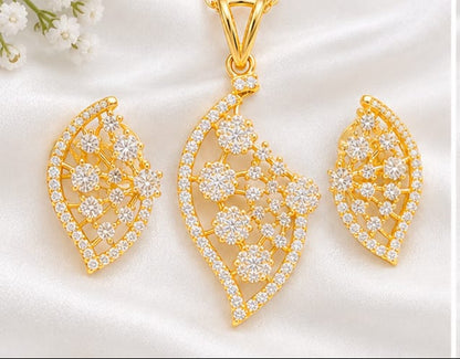 Gold Plated Leaf Design Pendant Set with Matching Earrings