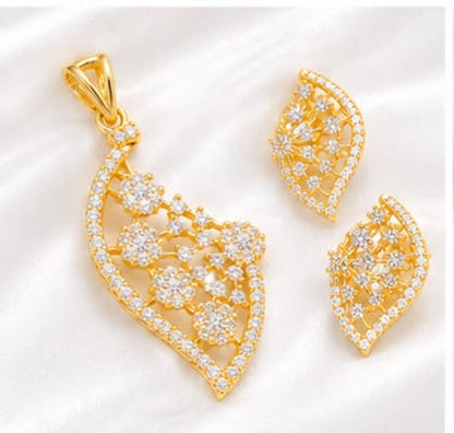 Gold Plated Leaf Design Pendant Set with Matching Earrings