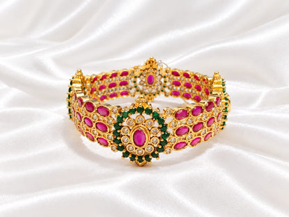 Royal Gold Plated Kemp & Emerald Openable Kada Bangle