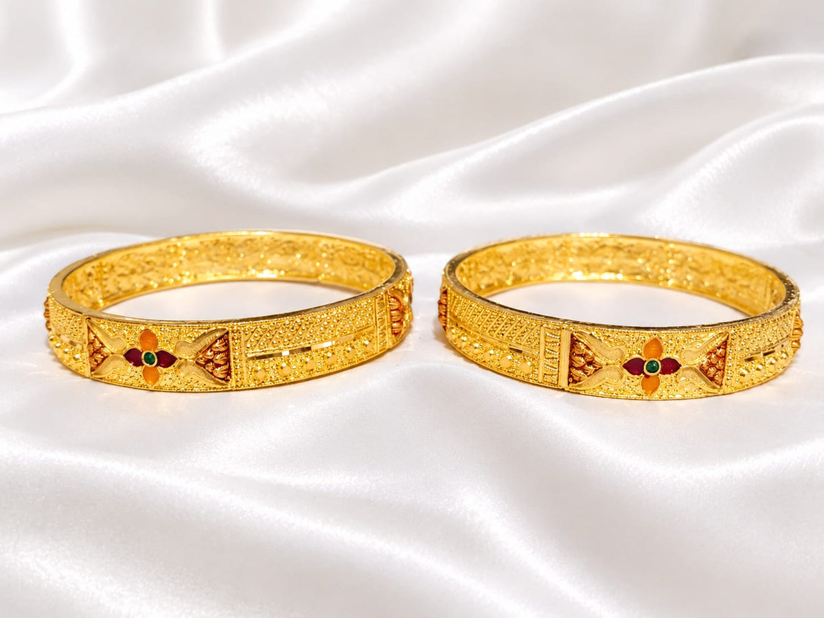 Exquisite Gold-Plated Floral Meenakari Kangan Set – South Indian Festive Bangles