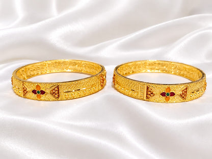 Exquisite Gold-Plated Floral Meenakari Kangan Set – South Indian Festive Bangles