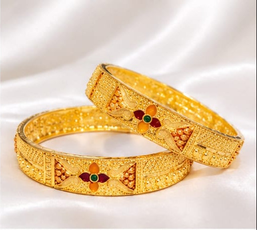 Exquisite Gold-Plated Floral Meenakari Kangan Set – South Indian Festive Bangles