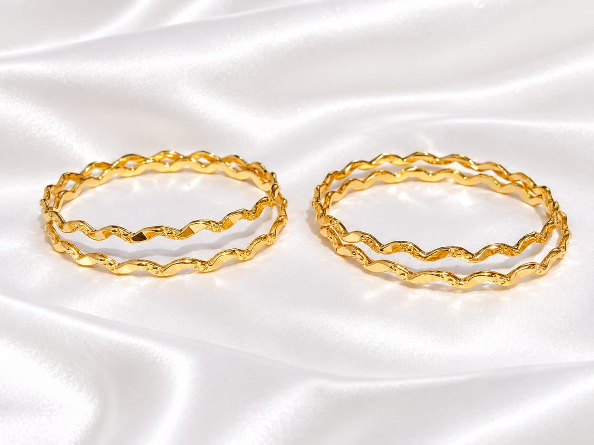 Modern Twisted Wave Gold-Plated Stacking Bangles – Set of 4 Daily Wear Kangan