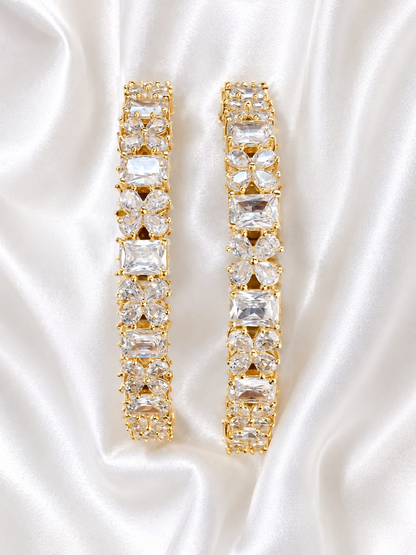 Gold-Plated Cubic Zirconia Flower & Solitaire Bangle Set