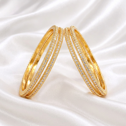 Gold Plated Cubic Zirconia / CZ Solitaire Bangle Set Classic Single-Line Diamond Look Fixed Bangles  (Set of 4)