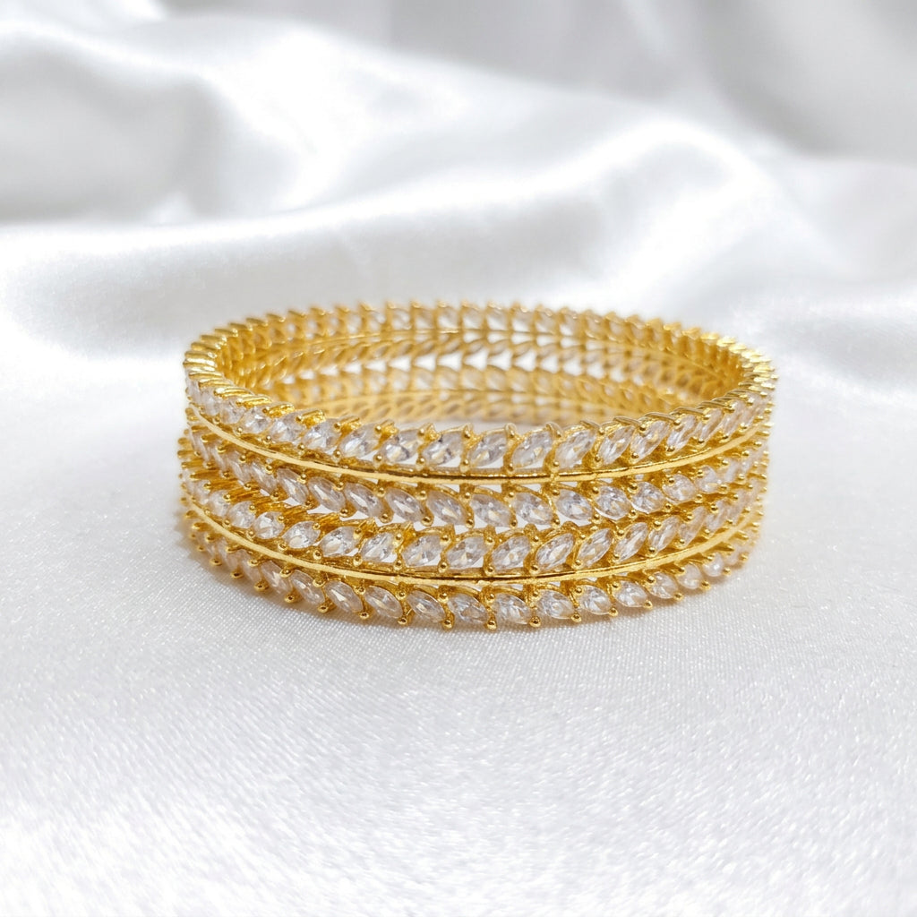 Gold-Plated Marquise Cubic Zirconia Double-Row Designer Bangles (Pair)