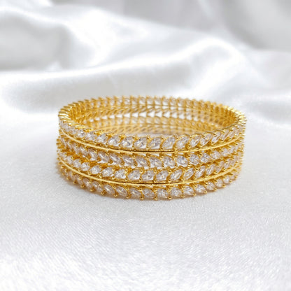 Gold-Plated Marquise Cubic Zirconia Double-Row Designer Bangles (Pair)