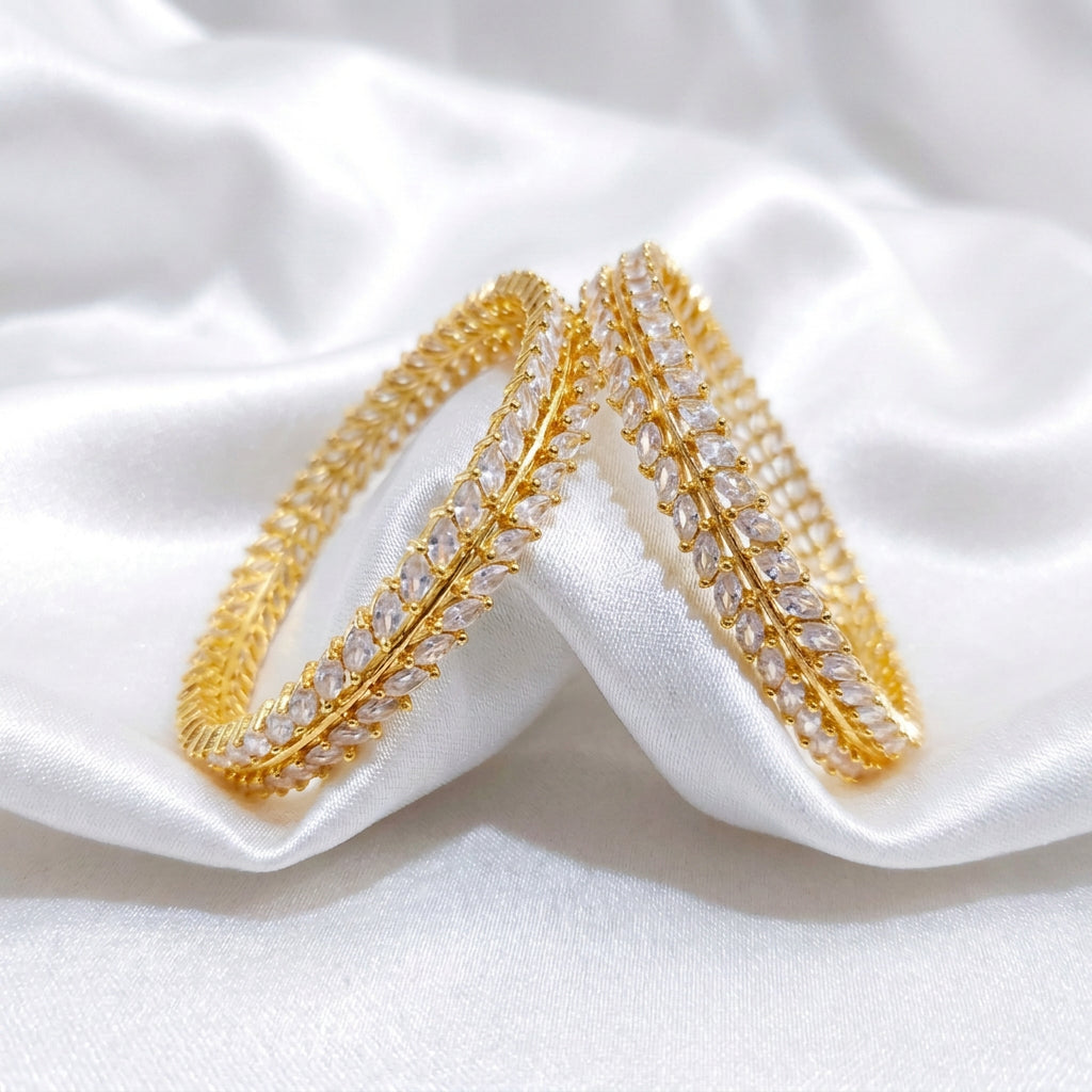Gold-Plated Marquise Cubic Zirconia Double-Row Designer Bangles (Pair)