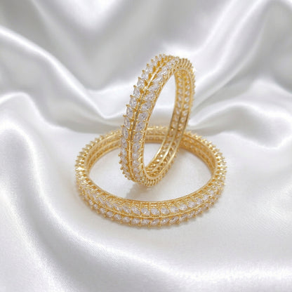 Gold-Plated Marquise Cubic Zirconia Double-Row Designer Bangles (Pair)