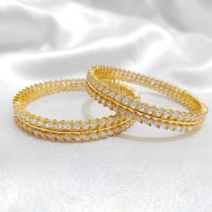 Gold-Plated Marquise Cubic Zirconia Double-Row Designer Bangles (Pair)