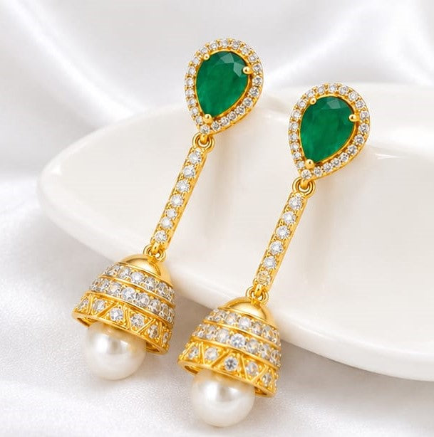 The Verdant Crown Emerald & Pearl Statement Dangles