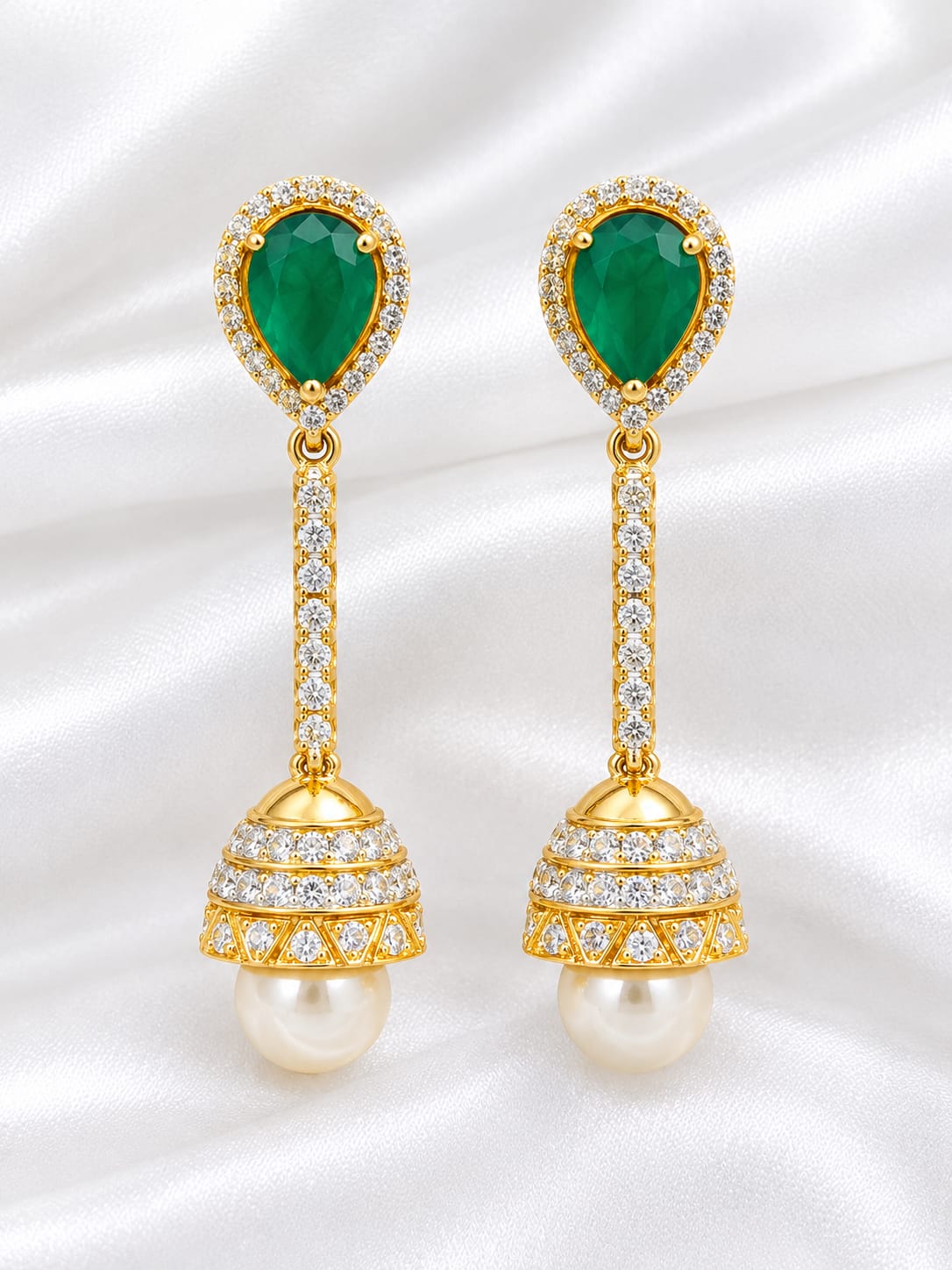 The Verdant Crown Emerald & Pearl Statement Dangles