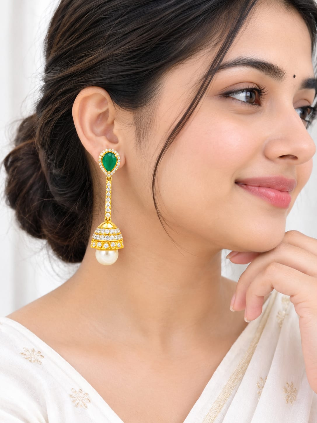 The Verdant Crown Emerald & Pearl Statement Dangles